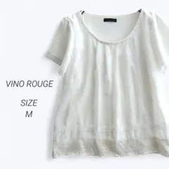a3781▶VINO ROUGE　シフォンブラウス【M】半袖　裾レース　ホワイト