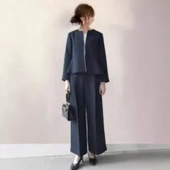 パンツスーツ　セットアップ　ネイビー　入学式　卒業式　セレモニー　体型カバー