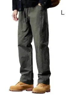 メンズ ボトムス　パンツ　ストレート ワイドパンツ チノパン　カーキ　L