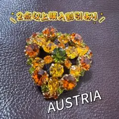 【2点以上購入割引あり】ビンテージ ハート型ブローチ オレンジ イエロー