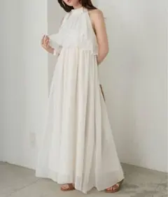 【lalune】ラリューン ノースリーブシフォンギャザーワンピース F La lune ラリューン ノースリーブシフォンギャザーワンピース オフ