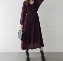natural coutureピンタックプリーツお上品ワンピースボルドー試着のみ