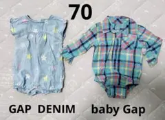 ベビーギャップ GAP ロンパース カバーオール 70 チェック 星柄 デニム