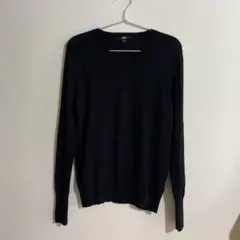 ユニクロ　エクストラファインメリノウール　Vネック　ネイビー　レディースL