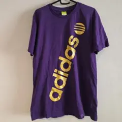 adidas 紫 Tシャツ Lサイズ ゴールドロゴわけあり