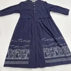 super hakka ネイビー刺繍ワンピース M