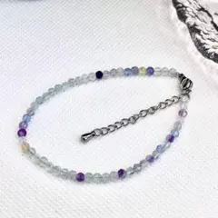 フローライト　ブレスレット　チェーンブレスレット　アジャスター　カット　銀色