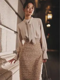 Tweed cardigan knitdress リウ Riu ワンピース RiuTweed cardigan knit dress Rちゃん - メルカリ