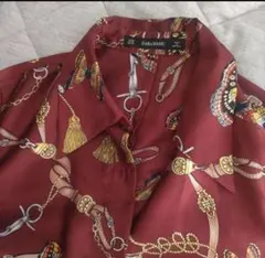 【完売モデル】ZARA スカーフ柄 シャツ ワンピース 金ボタン 総柄　M