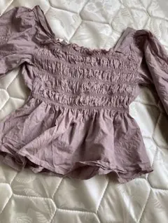 イング　春　長袖　紫　ピンク　フリル　トップス　チュニック　ブラウス　ペプラム