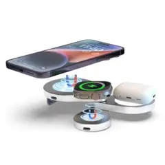 便利✨同時充電 3in1 ワイヤレス充電 シルバー 多機能 360度回転