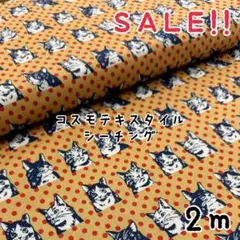 ★SALE★シーチング キャット&ドットプリントcol.モカ 2m