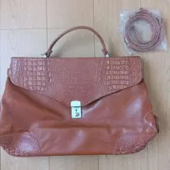 ブラウンレザー クロコダイル風ハンドバッグ