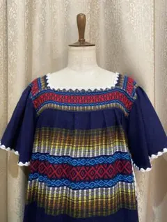 マーブルシュッド 大漁 2WAY 切替 OP 刺繍ワンピース ブルー 同