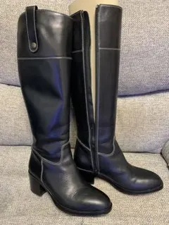 ブラックレザー ロングブーツ 23.0cm