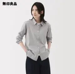 無印良品　洗いざらし　ブロードレギュラーカラー長袖シャツ婦人Ｍ・グレーストライプ