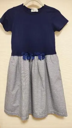 moo non non 半袖ワンピース 150cm ネイビー ボーダーのサムネイル