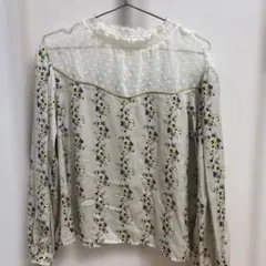 花柄刺繍 フリル襟 シフォンブラウス