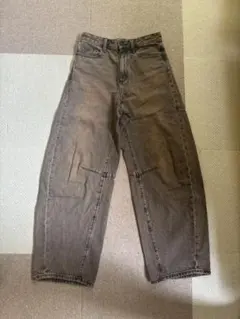 ブラウン ワイドレッグ デニムパンツ