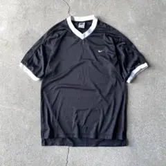 90s OLD NIKE メッシュ リンガー Tシャツ ブラック 刺繍ロゴ L