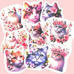 桜ねこ フレークシール 猫シール 猫ステッカー ハンドメイド