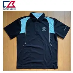 CUTTER&BUCK 半袖ポロシャツ　黒xライトブルー切替　スナップボタン　L