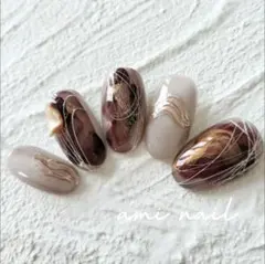 No.140　ネイルチップ　ブラウン　インク　くすみ　ピンクグレー　マグネット