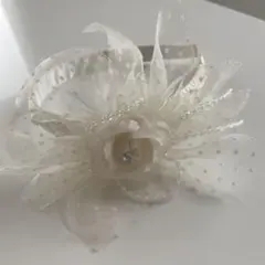 カチューシャ　シースルードット　フラワー　ホワイト　パール　ビーズ　ストーン
