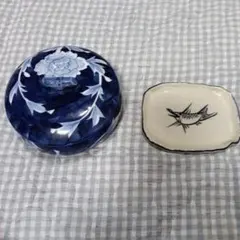 青白花柄 蓋付きボウルと小皿セット