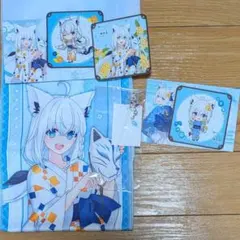極楽湯ホロライブ 白上フブキ タオル、マドラー、ポストカード2種、コースター3種