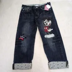 タグ付き ディズニー ミッキーマウス デニムパンツ ロールアップ