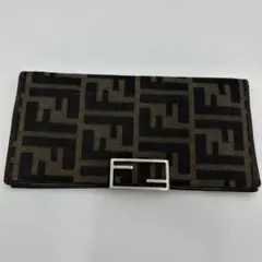 FENDI フェンディズッカ柄 FFロゴ金具 キャンバス レザー 二つ折り長