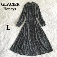 グラシア【L】美品！小花柄ロングワンピース バックボタン ウエストゴム裏地付 黒