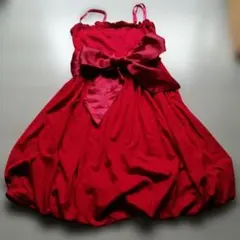 赤いサテンリボン　バルーンワンピース　プレゼント　クリスマスＳ〜М