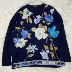 T582 新品未使用 M レオナール 花柄 鳥柄 シアー カットソー