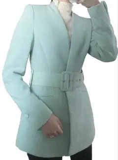 ZARA ミントグリーン ノーカラー　ジャケット ベルト付き