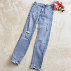 【ZARA ザラ】スキニーデニムパンツ ダメージ加工 ライトブルー XS～S