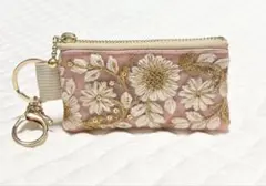 インド刺繍リボン　リップケース　ミニポーチ　ヌビ　ハンドメイド　ピンク　ヌビ