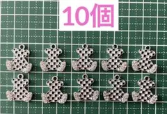 【10個】チェック柄キラキラくまちゃんチャーム♡メタルチャーム♡