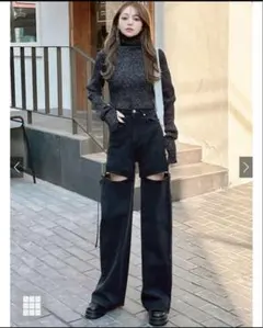 新品タグ付き・試着のみ　GRL 2Wayスリットデニムパンツ[cu453]