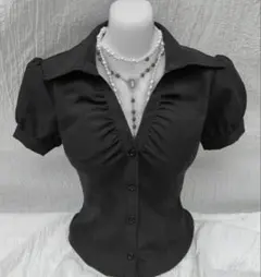 SHEIN Sweetra Vネック ギャザー入り 半袖シャツ