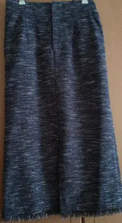 HUMAN WOMANタイトスカート裏布付き裾フリンジ付きイタリア製ツイード