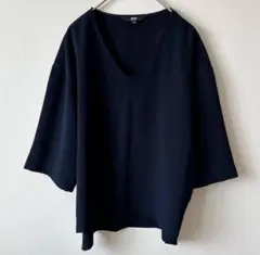 ユニクロ Vネックドルマンスリーブカットソー Mサイズ ネイビー 春・夏・秋