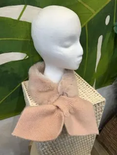 ピンク リボン通し付き マフラー