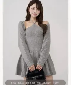 ダーリッチ ホルターフレアニットミニワンピース