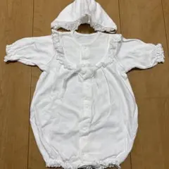 ホワイト ベビードレス フリル付き 帽子付き（50-70㎝）