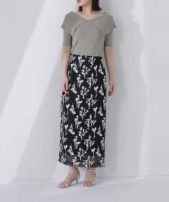 フラワー刺繍メッシュナロースカート NATURAL BEAUTY BASIC