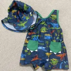 恐竜柄 ベビー水着 サイズ80 帽子付き