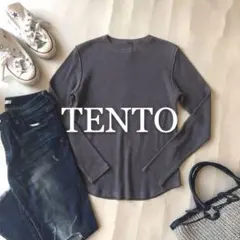 TENTO テント バックオープン ワッフル カットソー 長袖 グレー 無地 服
