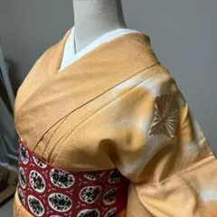 【匿名配送】昭和レトロ 着物 正絹 菊柄 小紋 刺繍 オレンジ